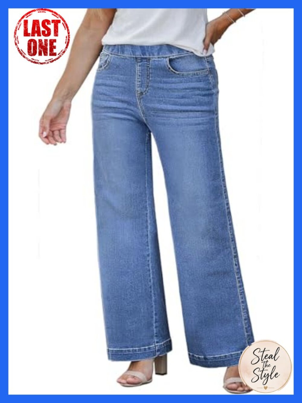 Plus Size High Waist Straight Leg Jeans Pull On Stretch Denim
